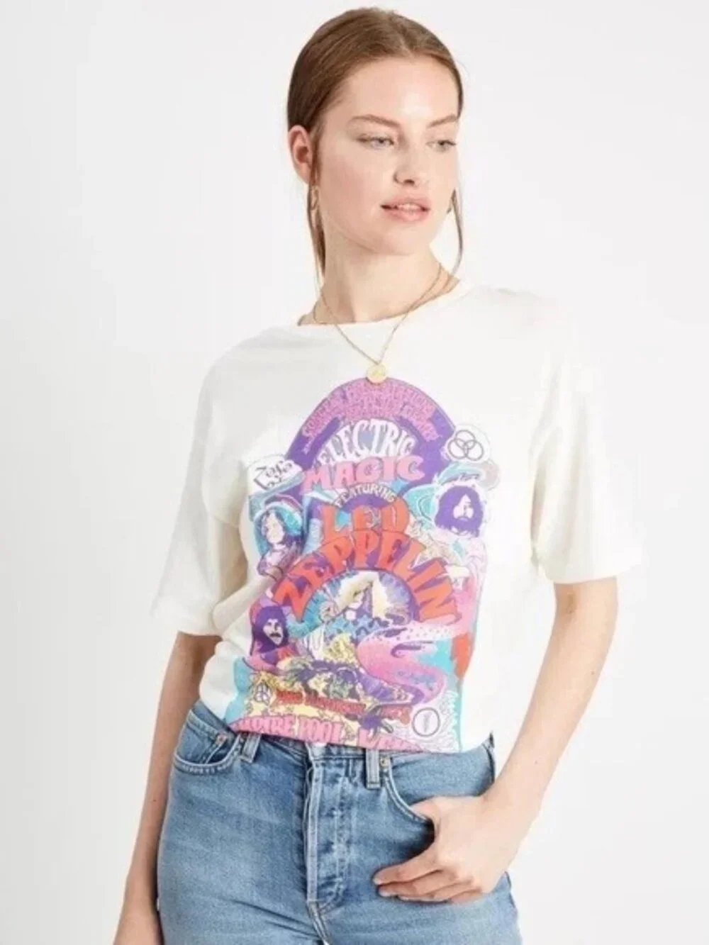 Free People X Daydreamer Led Zeppelin Electric Magic Weekend Tee Sz S White - Picture 3 of 12